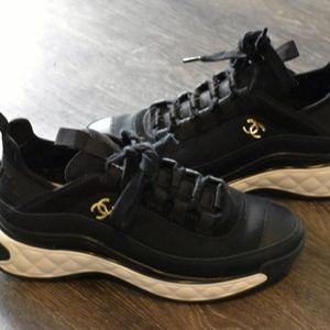 Chanel Fabric Calfskin Suede CC Sneakers 36.5